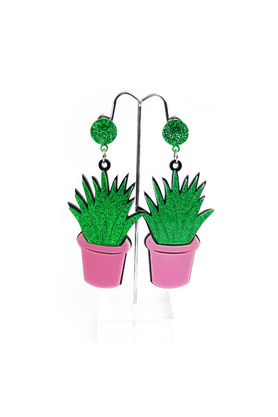 Aloe Vera Cactus in a Pot Earrings
