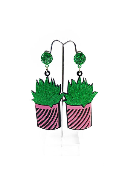 Succulent in Striped Pot Earrings