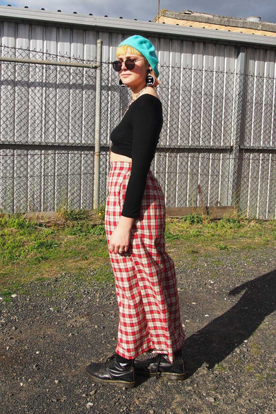 Red and White Tartan Cullotte Pants