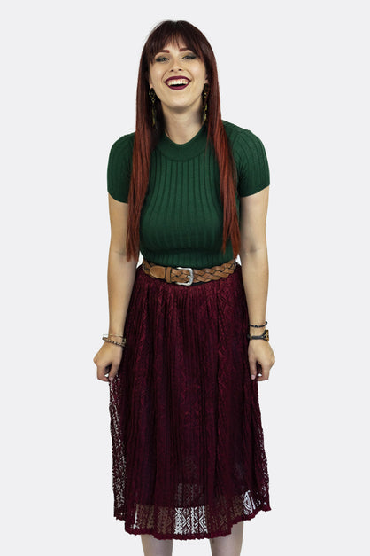Burgundy Aztec Lace Maxi Skirt